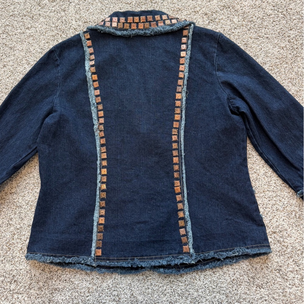 Vintage Style Studded Denim Jacket Chez Vouzde France Boho Western Large - Picture 3 of 12